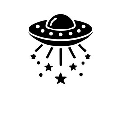 UFO Landing:  A simple and iconic illustration of an unidentified flying object (UFO) descending from the stars, capturing the mystery and intrigue of extraterrestrial life.  