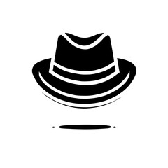 Stylish Fedora Hat Icon: A minimalist black and white icon depicting a fedora hat, perfect for branding, fashion, and style-related projects. 