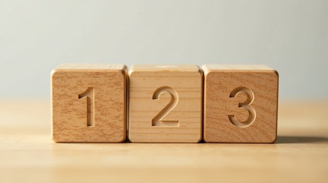 Wooden blocks showing sequential numbers one, two, three