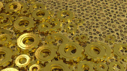 The Gold Gear for engine or Background concept 3d rendering.