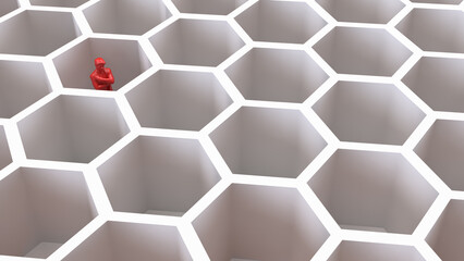 The RED Business man in beehive for abstract or Business concept 3d rendering.