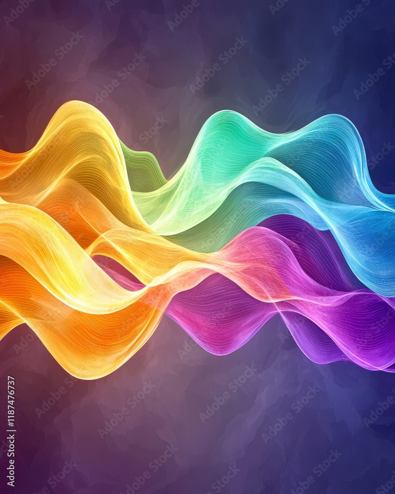 Poster colorful waves of light in smooth flowing patterns against a dark background for abstract design use