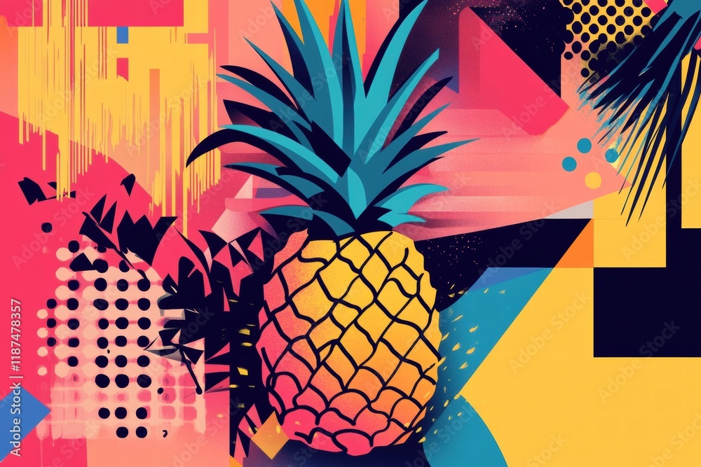 Leinwandbilder vibrant abstract geometric pineapple design with colorful patterns and shapes in a bold art style. g