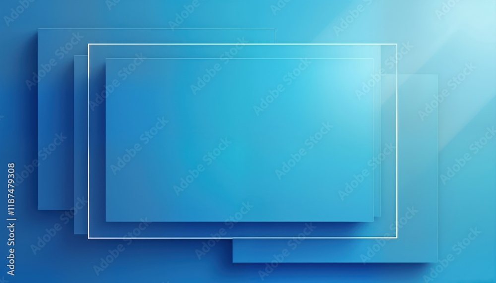 Poster Abstract blue rectangular background with gradient. Layered geometric shapes create depth, visual interest. Clean, modern design ideal for presentations, websites, digital templates. Suitable for