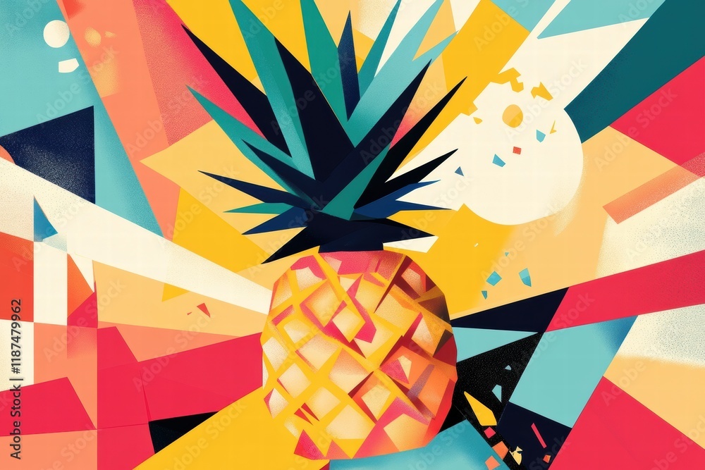Leinwandbilder geometric pineapple design with vibrant colors showcasing an abstract art style and modern artistic 