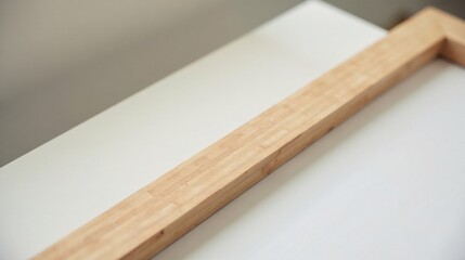 Close-up view of a light-colored wood plank resting on a white surface