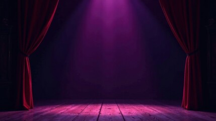 Mysterious Stage Setting with Deep Purple Lighting and Crimson Curtains