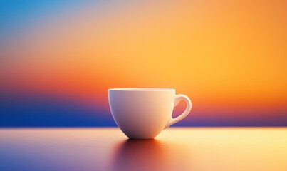 Coffee in a delicate white cup against an orange and blue gradient background, beverage, subtle, minimalistic