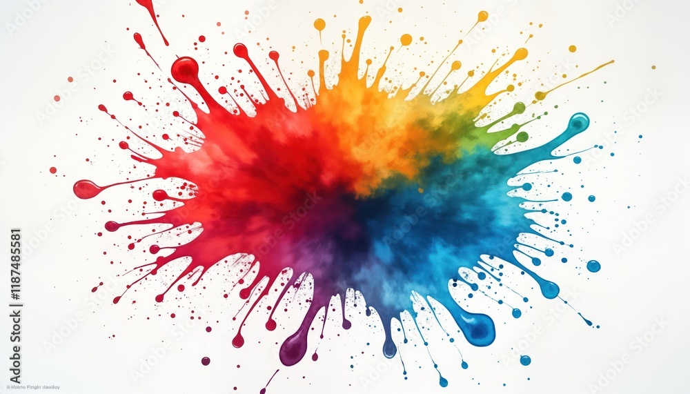 Poster colorful watercolor splashes create vibrant abstract texture on white paper. liquid paint drips, spl