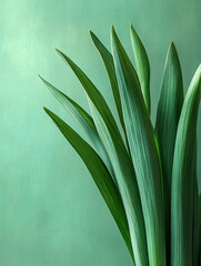 Obraz premium Tall green leaves on a subtle green background.