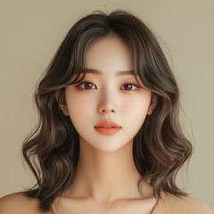 Fototapeta premium Elegant Asian Beauty Hair Model with Natural Makeup
