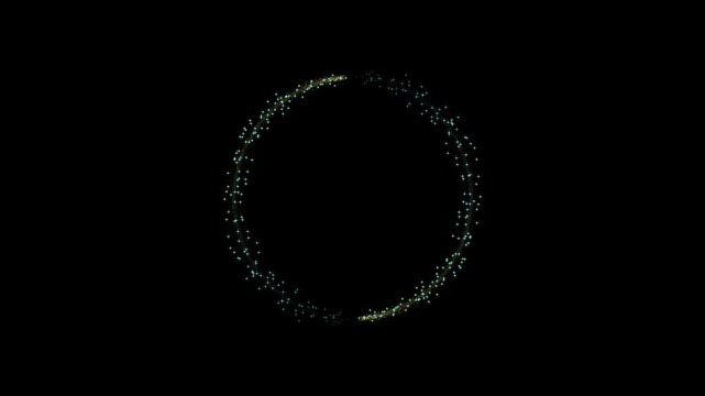 background frame circle shining shooting stars rotating animated shooting stars emitting a splash of particles forming a rotating circle 4k black screen
