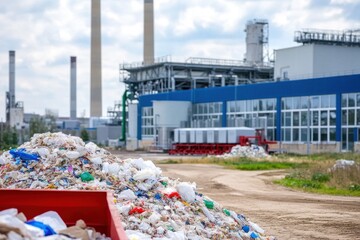 Waste is processed at a high-tech facility generating renewable electricity with visible chimneys