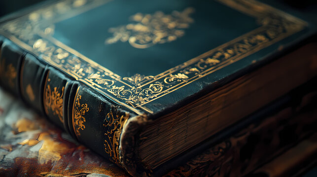 Close-up shot of an antique shakespeare othello book cover. Shadowspire. Illustration