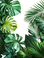 Tropical leaves cluster nature high fidelity lush environment close-up view textural variety isolated on transparent background png