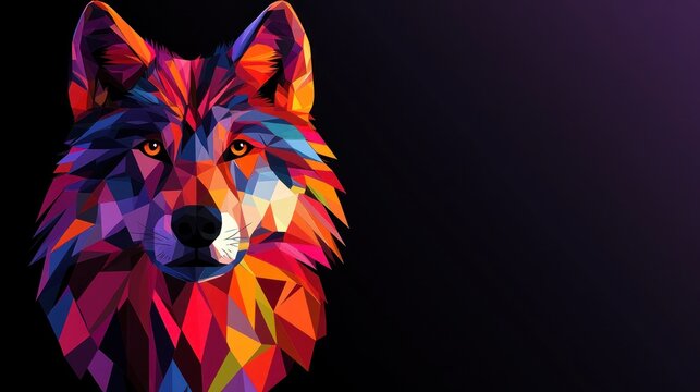 Polygonal wolf portrait on black for design use with dark background.