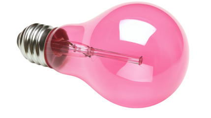 A solid pink light bulb glowing softly set against a white background