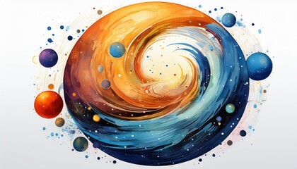 Fototapeta premium Stylized Paint Brush Stroke Illustration of Astronomy Circular Drawing Blending Art and Cosmos