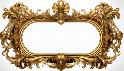 Ornate Baroque Golden Picture Frame in Pure Isolation, Showcasing Decadent Detailing and Regal Elegance