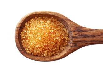Sugar granules in a wooden spoon on culinary ingredient close-up view natural concept isolated on transparent background png