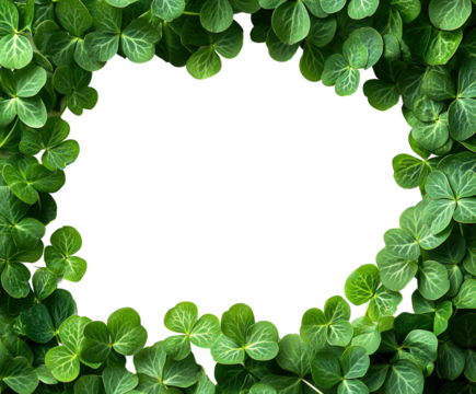 Clover leaf border frame nature background high fidelity visual green environment close-up perspective fresh concept isolated on transparent background png