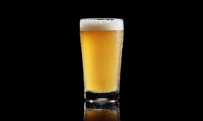 Golden lager in frosted glass, condensation visible , ale, studio shot, clean
