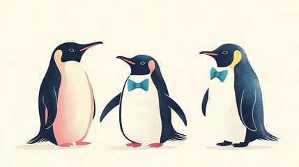 Fototapeta premium Three Penguins in Bow Ties