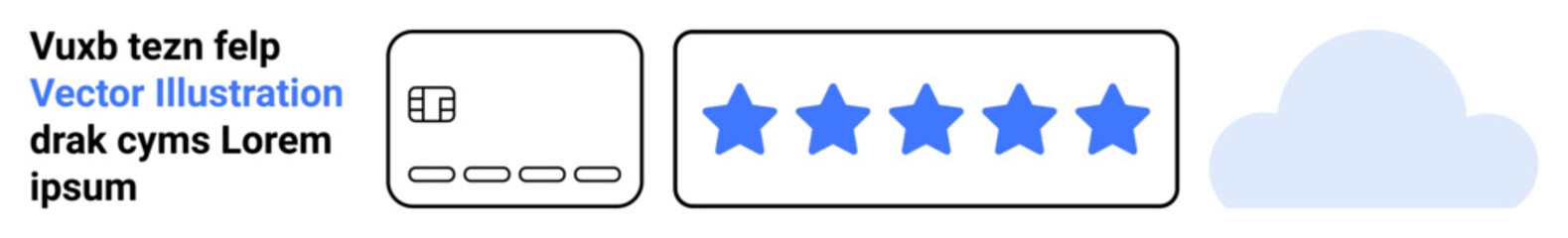 Interface with text, graphic of software layout, five-star rating system, and a blue cloud icon. Ideal for user reviews, feedback collection, service ratings, customer satisfaction, cloud computing