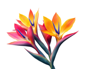 Vibrant bird of paradise flower arrangement studio setting high fidelity imagery floral concept isolated on transparent background png