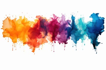 Fototapeta premium Vibrant splash of colors creating an abstract watercolor design with drops on a white background