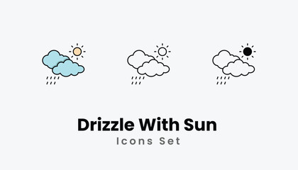 Drizzle With Sun  Icons thin line and glyph vector icon stock illustration