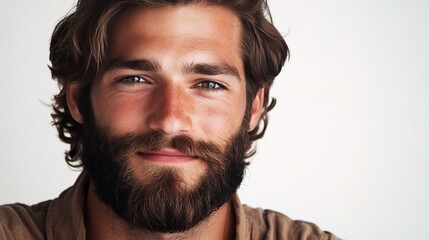 Obraz premium Handsome Smiling Man with Beard Isolated on Light Background