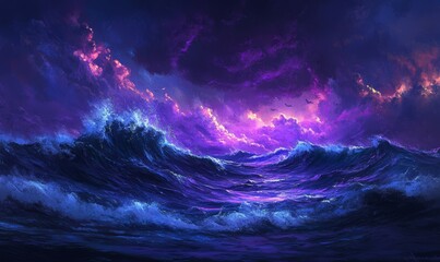 Glowing Purple Waves with a Deep Blue Background