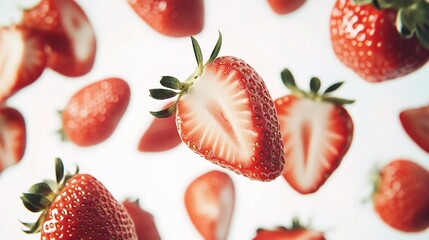Fresh Strawberries Whole and Sliced Isolated on White Background