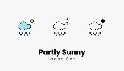 Partly Sunny Icons thin line and glyph vector icon stock illustration