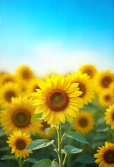 Obraz premium Sunflower field under a bright blue sky