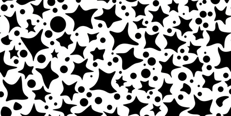 Seamless design featuring modern black stars on a white background, abstract geometrical background, geometric pattern