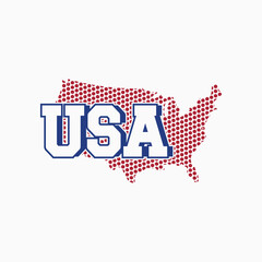 vector usa writing with dotted elements forming a map