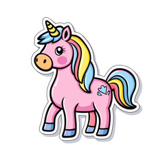 Fototapeta premium Cute Cartoon Unicorn with Colorful Mane