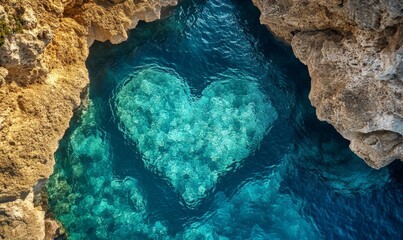 Heart-shaped Sea Cave Filled with Crystal-Clear Water
