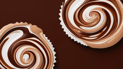 Chocolate, coffee abstract curls, banner, mocha mousse fashion art design, brown color trend 2025