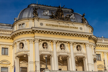 Obraz premium Bratislava historical city center buildings, fortress and church. The capital of Slovakia Bratislava tourist sights Bratislavsky hrad castle hill architecture