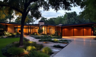 Obraz premium Modern Ranch Style Home with Landscaping and Garage