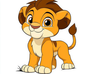 Obraz premium Adorable cartoon lion cub, orange fur, large eyes, playful pose.