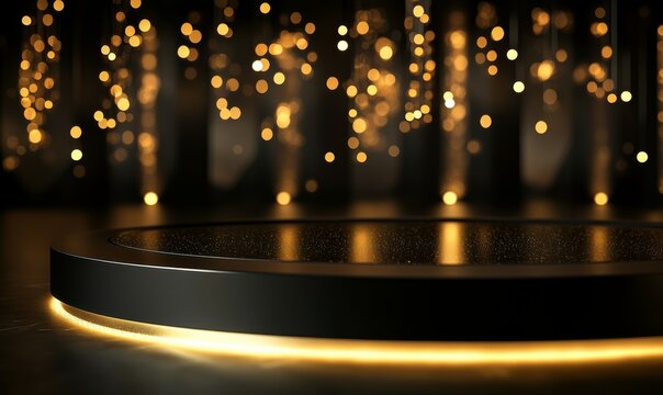 Luxurious evening atmosphere with black and gold bokeh background featuring glitter effect , upscale , bokeh