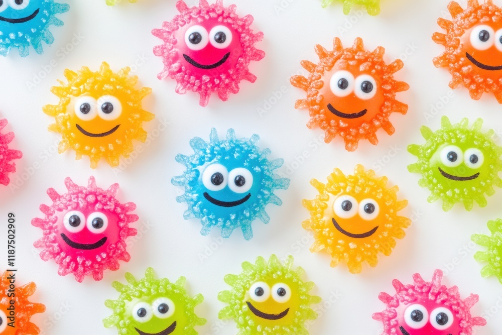 Aufkleber bright cheerful microbes are smiling and expressing joy in a colorful arrangement on a white surface