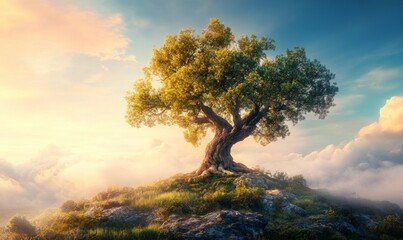 Majestic Ancient Tree Stands Tall In A Dreamlike Landscape