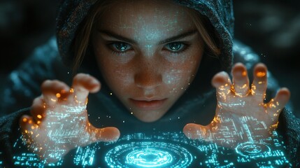 Futuristic Hacker Cybercrime Digital Interface Cyberpunk QR Code Hacking Security Technology