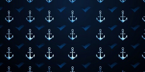 Anchor with a seamless repeating pattern on a modern background of dark blue