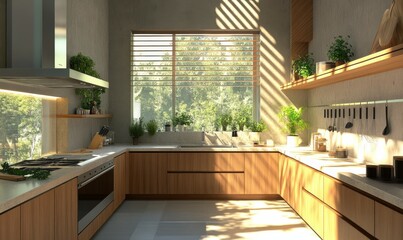 Modern Kitchen with Sunlight Streaming Through Window